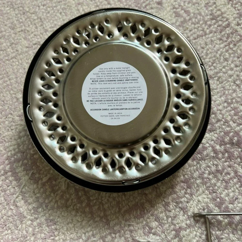 Pottery Barn Accordion‎ Lantern For Votive Candle White Silver Hanging